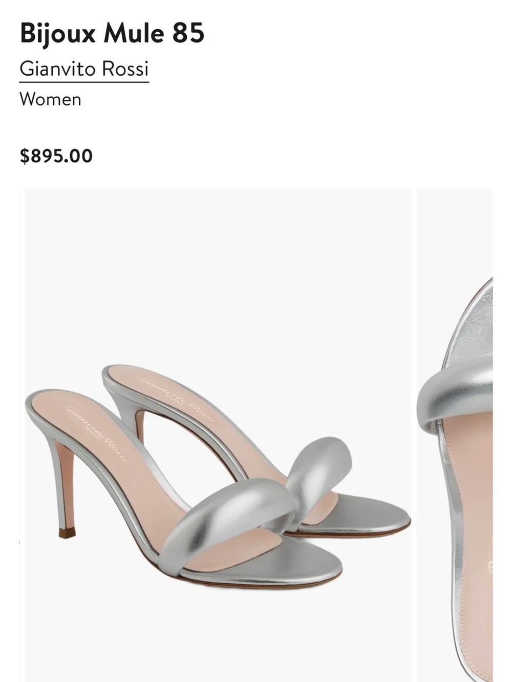 Gianvito Rossi Silver Sculpted Knot Mule Heels